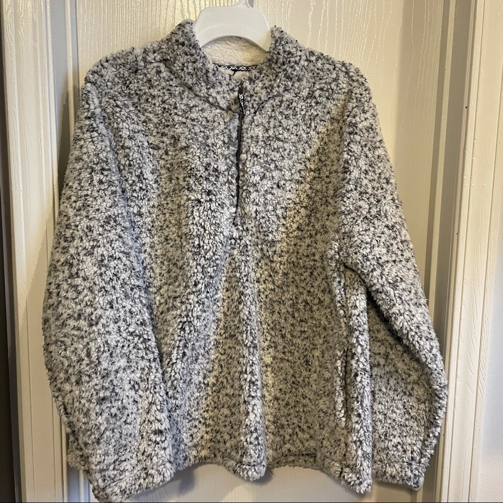 Fuzzy Sherpa quarter zip long sleeve fleece sweater